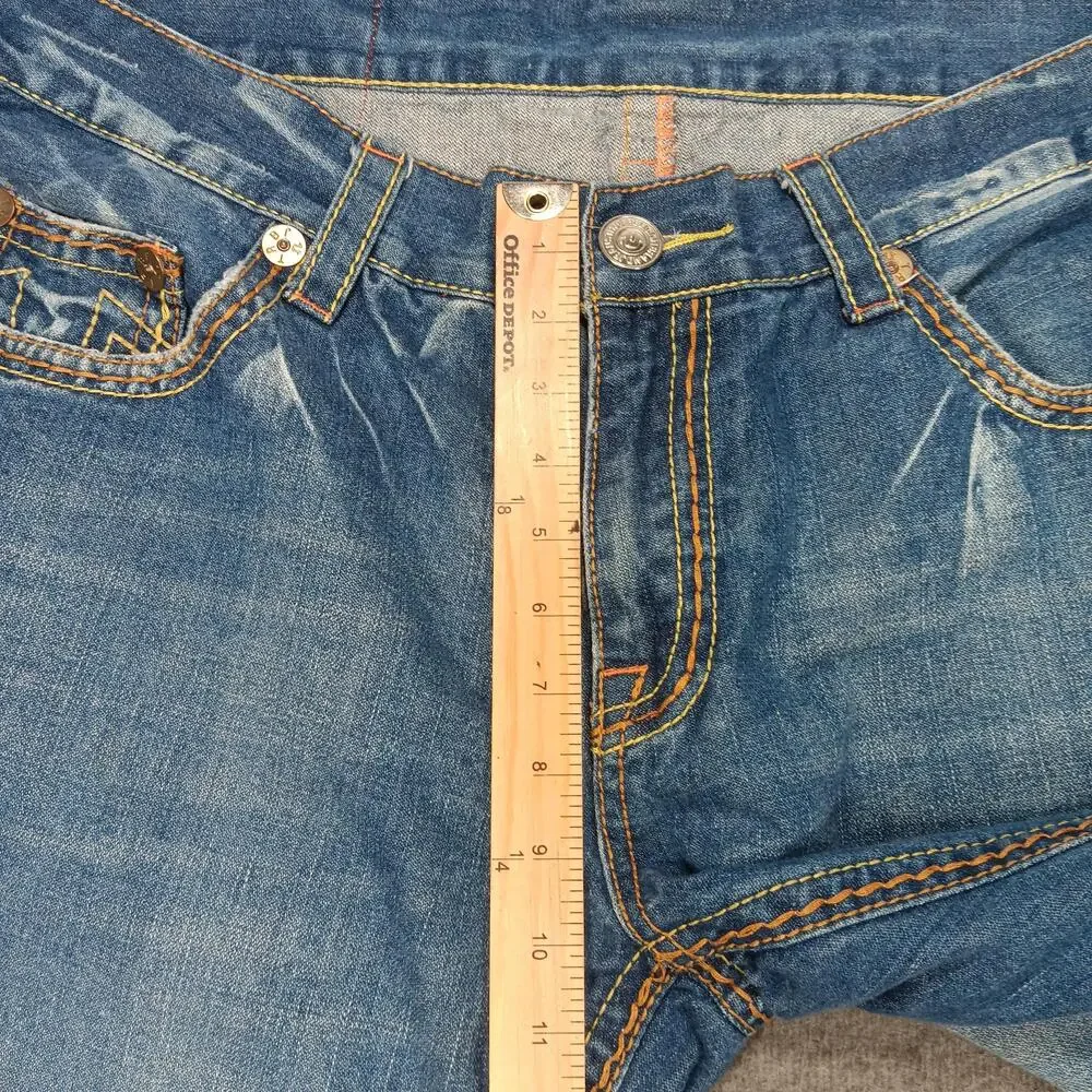 True Religion Bobby Big T Jeans Mens 38x28 Blue Straight Denim Made USA Stains